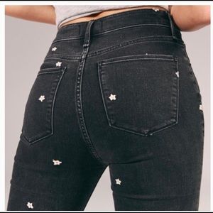 Abercrombie & Fitch High Rise Skinny Ankle Daisy Embroidered Black Jeans
